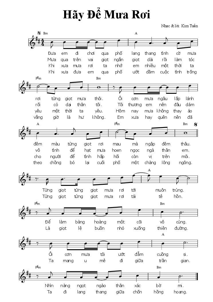 Sheet nhạc Hãy Để Mưa Rơi